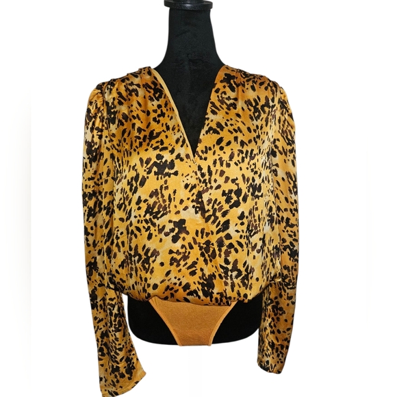 Buddy Love Melissa Surplice Long Sleeve Tortoise Shell Bodysuit Size L - Picture 2 of 7